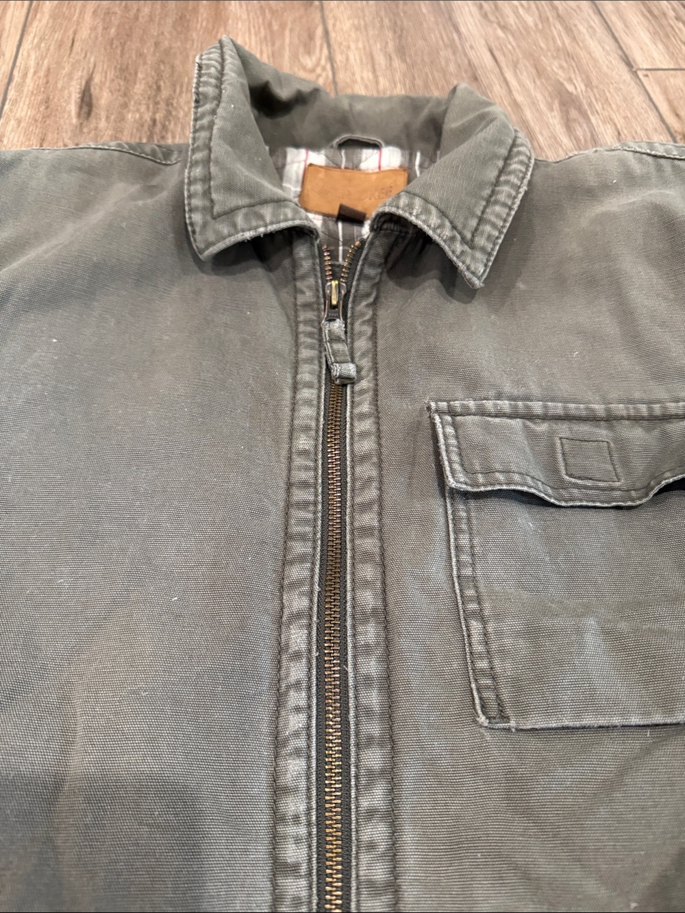 Vintage Rustic Cherokee Men's Olive Canvas Field Jacket with Plaid Lining - Picture 10 of 10